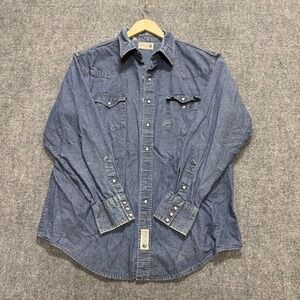 VTG Rosebucks Dress Shirt Men's XL Made In USA Button Up Pearl Snap Cotton Blue